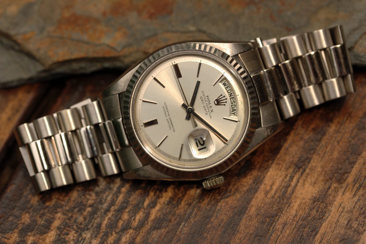 Alternative view of 1966 Rolex Day-Date ref. 1803 White Gold, Non-Lumi Door Step Dial, On Bracelet