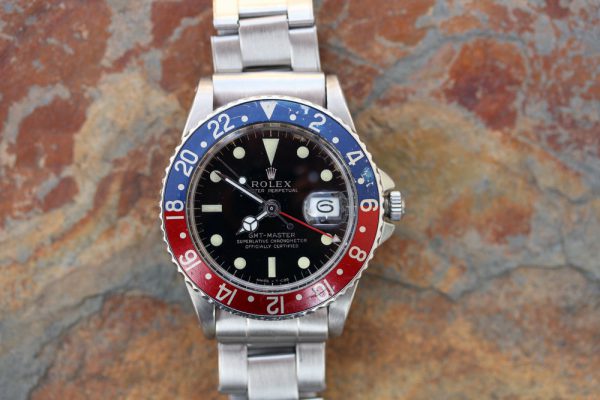 Alternative view of 1963 Rolex GMT-Master 1675 PCG Gilt Dial on 7206