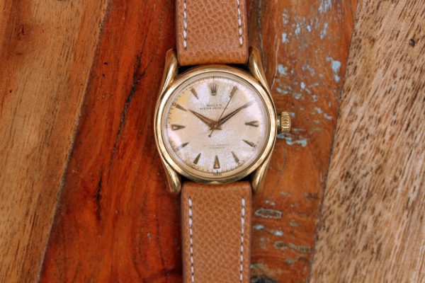 Alternative view of 1953 Rolex OP ref. 6090 Bombay Lugs 18kt Yellow Gold