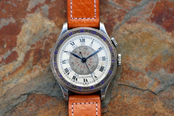 Alternative view of 1930's Longines Small Lindbergh Hour Angle in Steel