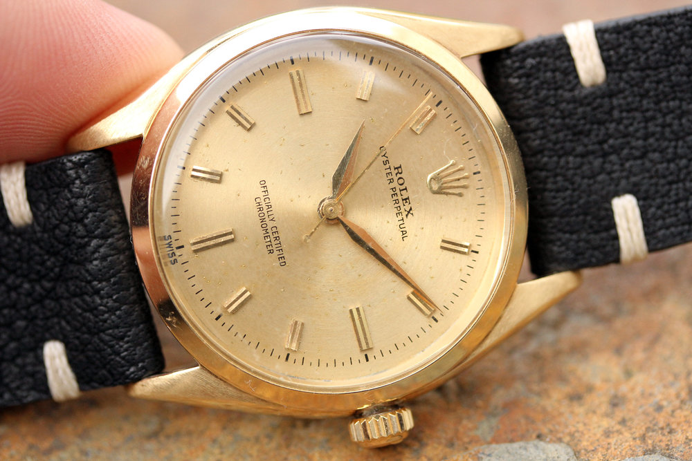 1950's Rolex Oyster Perpetual 6564 in 14kt Gold, Dauphine Hands, Cal ...