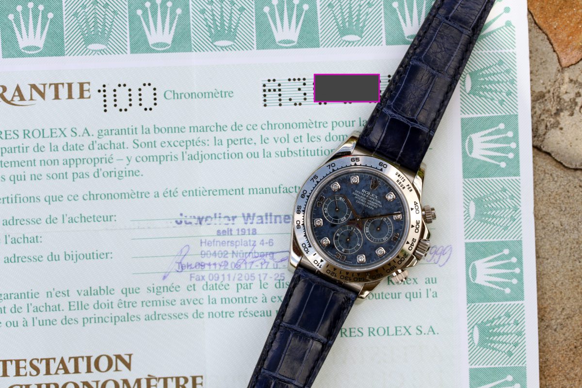 1999 Rolex Daytona Zenith ref. 16519 "White Gold, Sodalite Stone Dial, Box & Papers" - Image 3