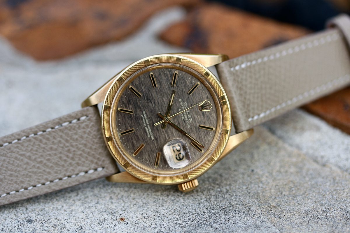 1970 Rolex Date ref. 1505 “Gray Mosaic Dial, Solid 14kt Gold