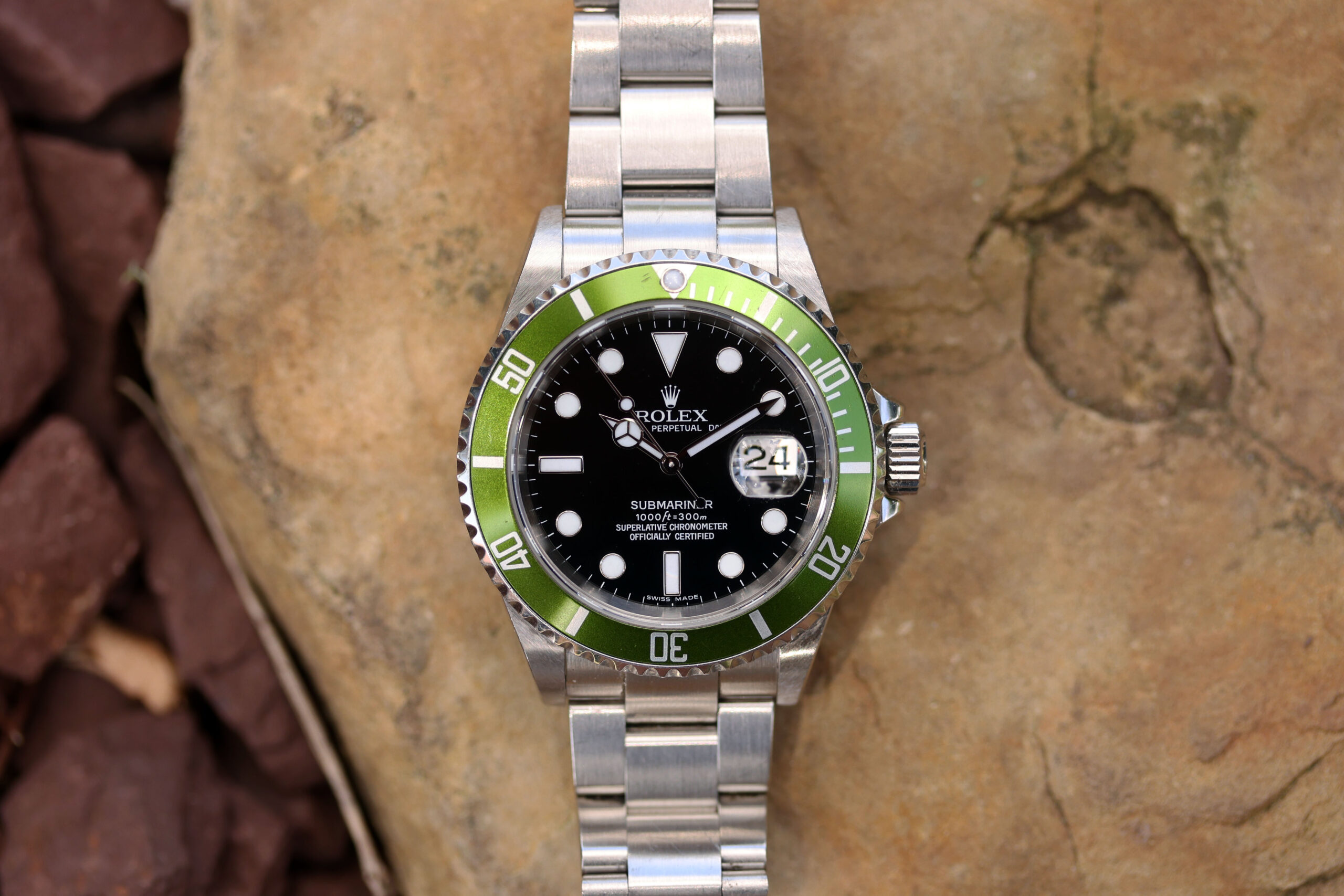 UNPOLISHED Rolex Submariner Date KERMIT Green 16610 LV Stainless Steel