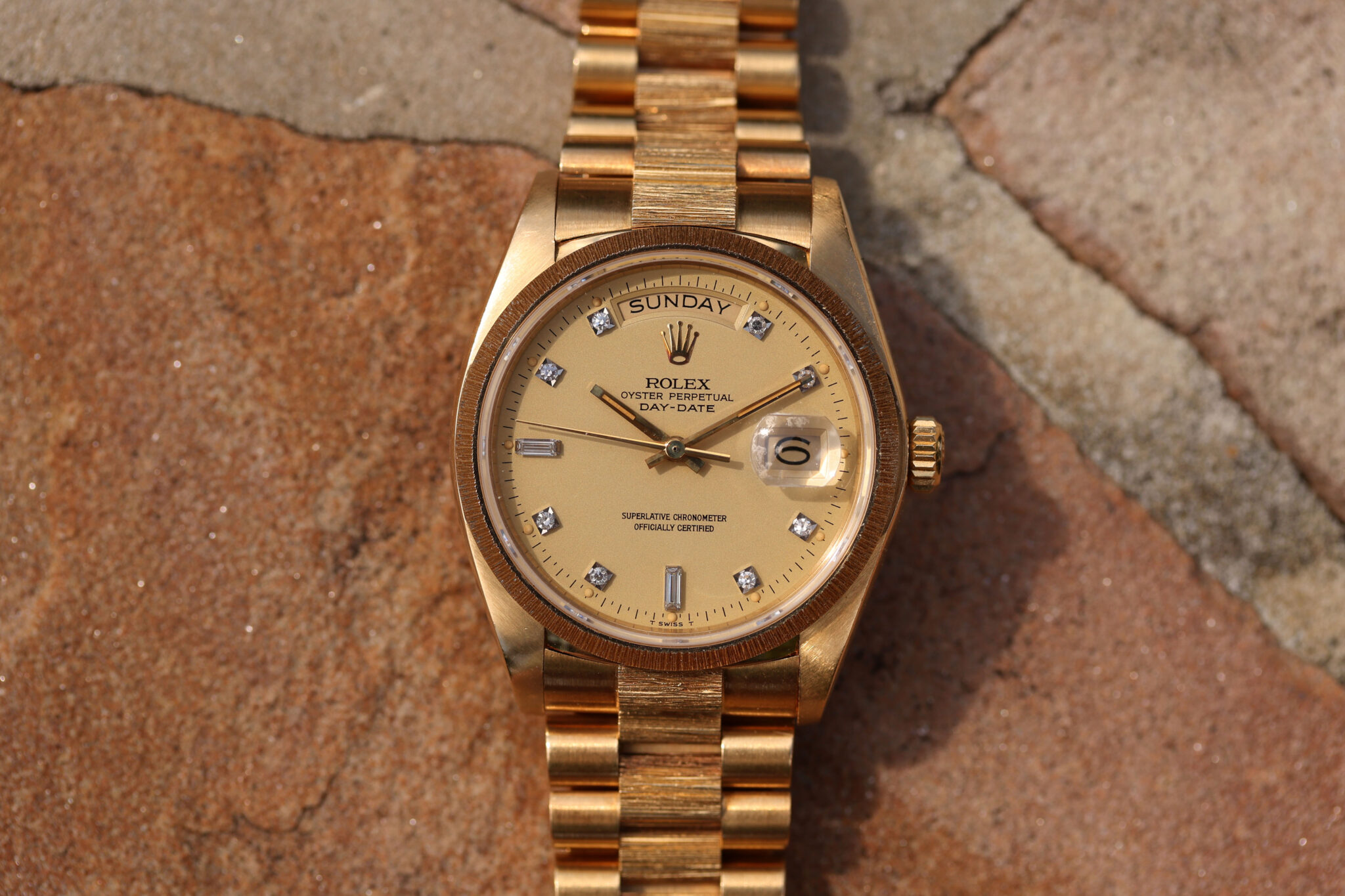 1980 Rolex Day-Date ref. 18078 Bark Finish, Top Condition, Diamond Dial ...